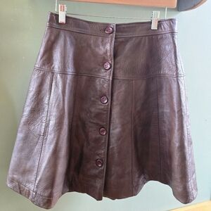 Vintage 60s/70s High Waist Brown Leather A-Line Skirt Made in USA Size 8